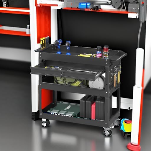 Matte Black Rolling Tool Cart, 3-Tier Mobile Utility Cart for Garage & Repair Shop