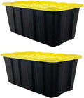 40 Gallon Tote 2 Pack, Heavy Duty Stackable Plastic Storage Bins with Lids, Black & Yellow Industrial Tough Containers for Garage, Moving, Truck Transport, Job Site Organization