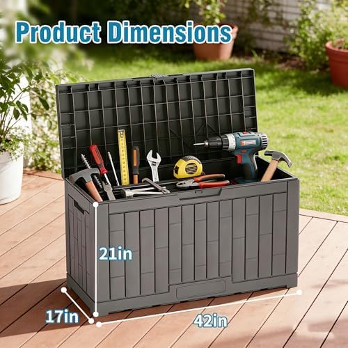 Outdoor Storage Box, 60 Gallon Waterproof Deck Box, Lockable Storage Container, Built-in Reinforcing Metal Rod Outside Resin Bin for Patio, Garden, Poolside and Garage