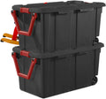 Set of 2 Black 40 Gallon Industrial Tote Plastic Bins with Wheels - Convenient Storage Solution