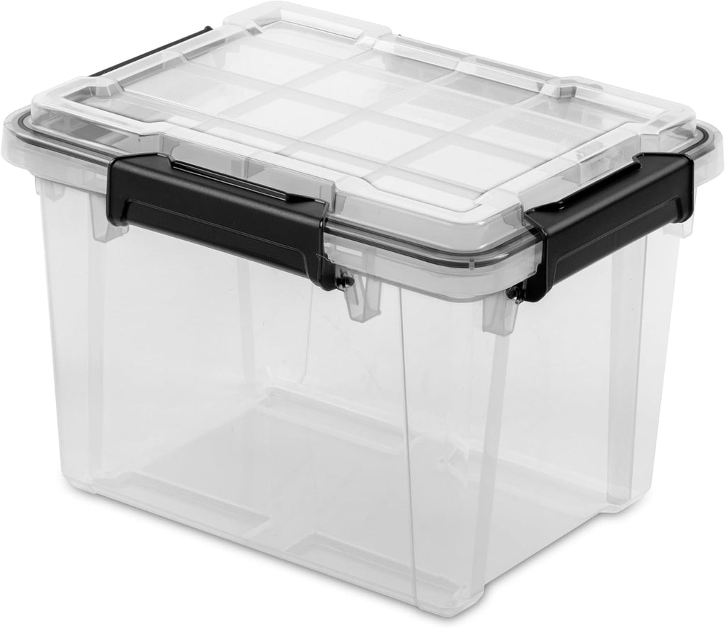 19 Quart Waterproof Clear Plastic Storage Bin with Lid – IP68 Gasket Seal Airtight Container for Basement Garage Attic, Durable Stackable Keep Box with Latches, Black