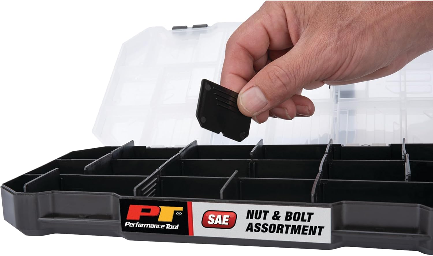Performance Tool W5263 1080pc Hardware Assortment Kit with SEA & Metric Nuts, Bolts & Washers, Stacking Interlocking Clear Lid Bins for Maximum Portability