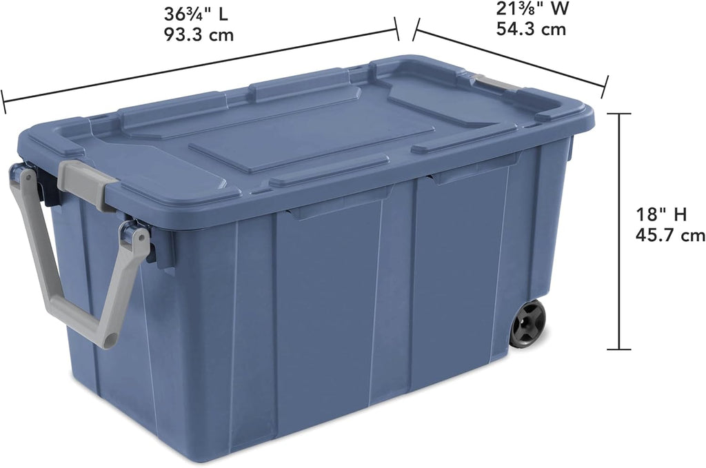 Ouyniei Heavy-Duty Wheeled Storage Totes, Blue Industrial Container with Latching Lid, 40 Gallon Capacity, 36.75x21.38x18 Inches, 2 Pack
