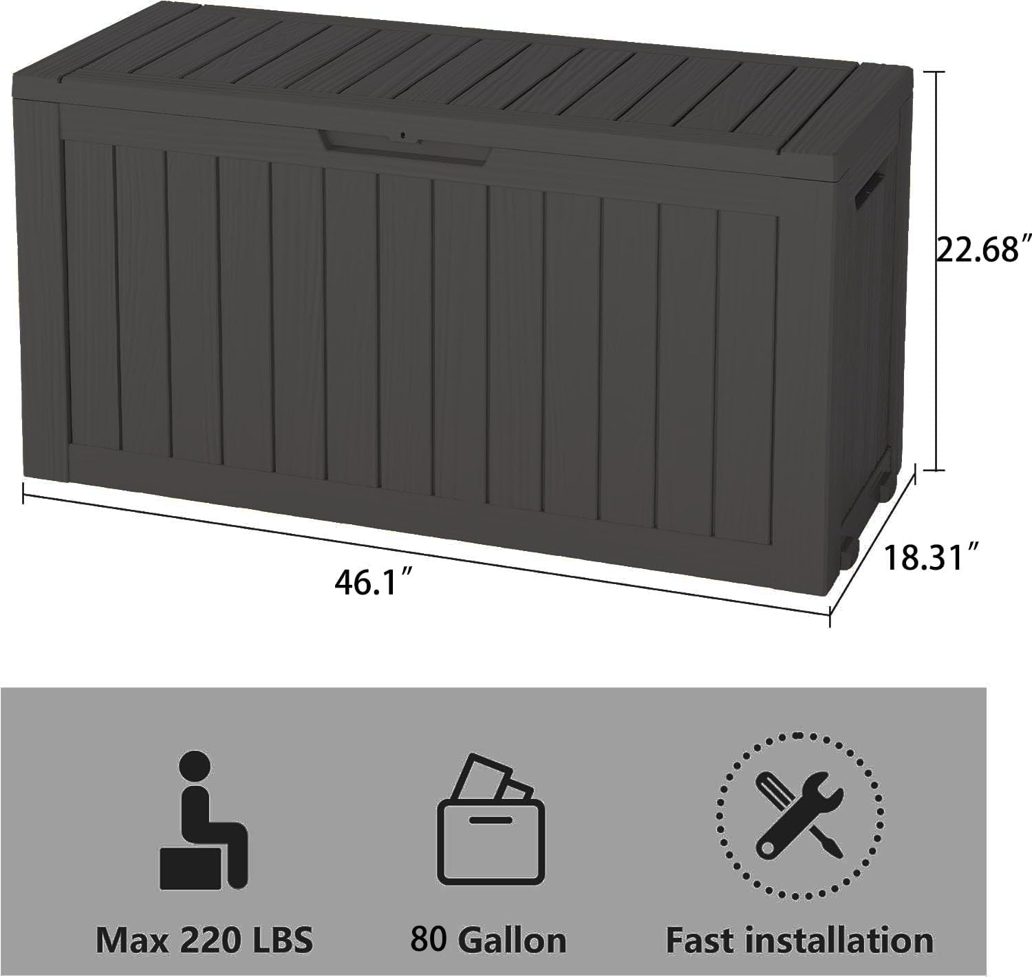 Outdoor Storage Box, Resin Deck Boxes Indoor and outdoor, Waterproof Storage Box Lockable Lid (Black, 85 Gallon)