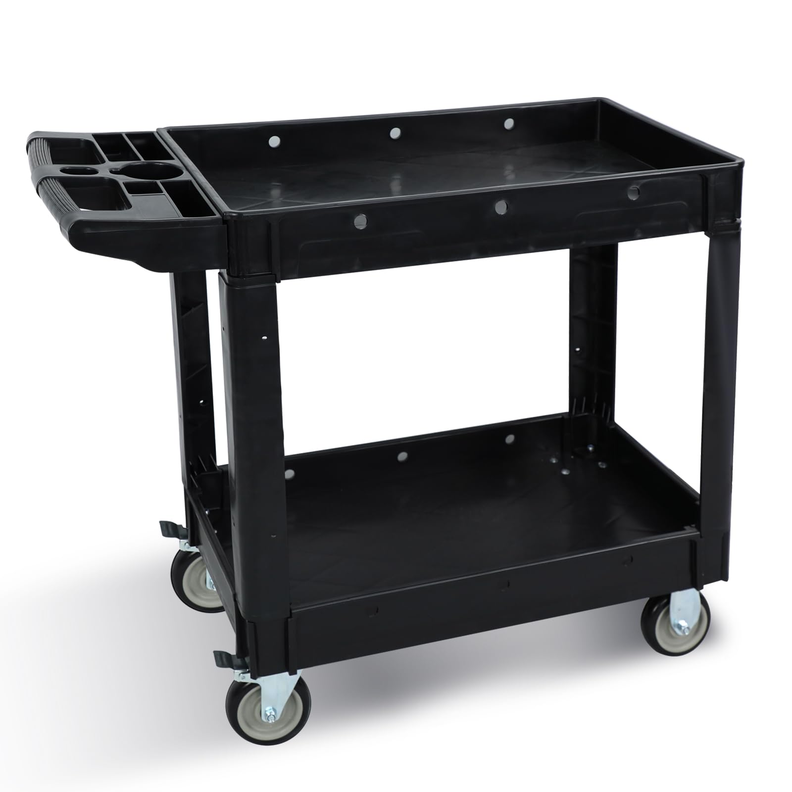 Utility Rolling Tool Cart, 40 x 17-Inch Plastic Rolling Carts Huge Storage W/Deep 2-Shelf Heavy Duty Service Carts with Wheels,550 lbs Capacity Organizer for Garage,Warehouse,Workshop-Medium