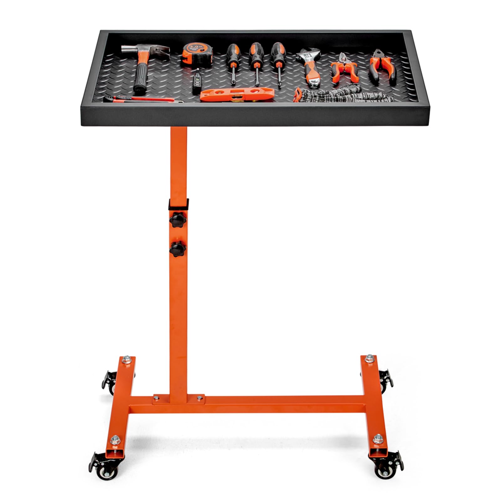 OLBRUS Adjustable Work Table with Wheels, Mechanic Rolling Tool Tray Table for Garage Repair Shops DIY, 220LBS Capacity Mobile Heavy Duty Steel Tool Cart (Black)
