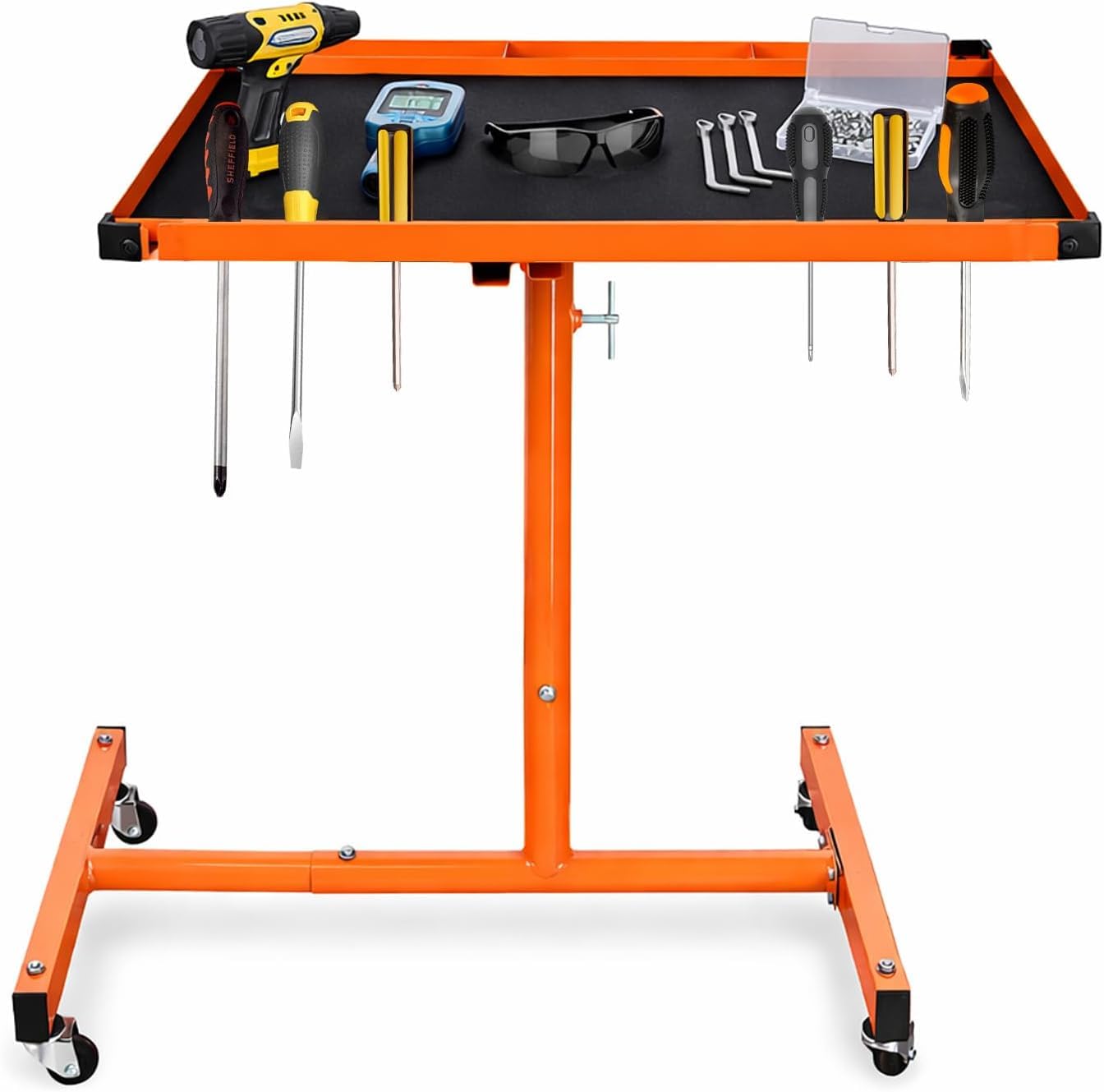 A A IN LT018 Heavy Duty Adjustable Work Table with Drawers, Rolling Tool Tray on Wheels of 220lbs Capacity, Mobile Service Tray for Mechanic