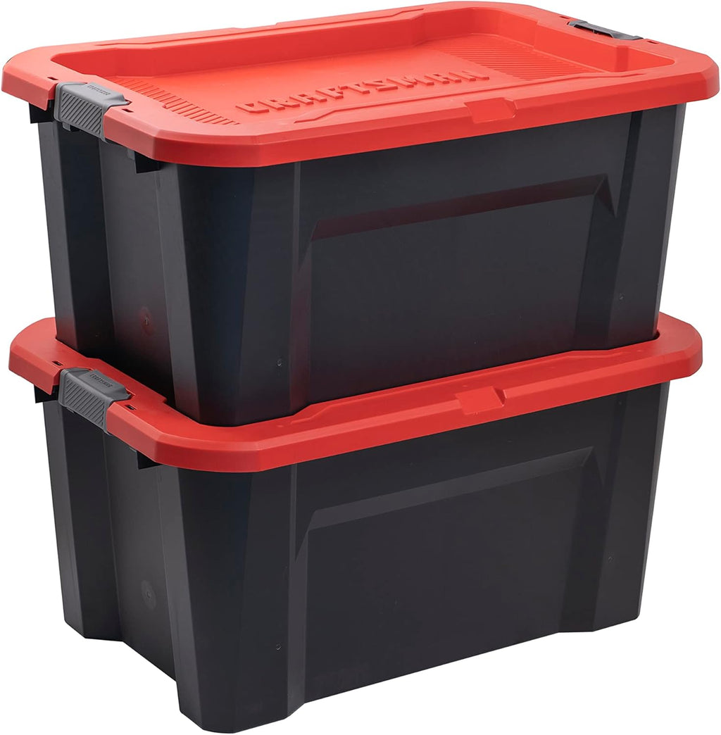 CX CRAFTSMAN 30-Gallon Heavy Duty Storage Bins with Lids, Stackable Plastic Storage Bins with Weather-Resistant Design, Home Organization, American Made, 2 Pack (16.1H x 21.7W x 32.4D)