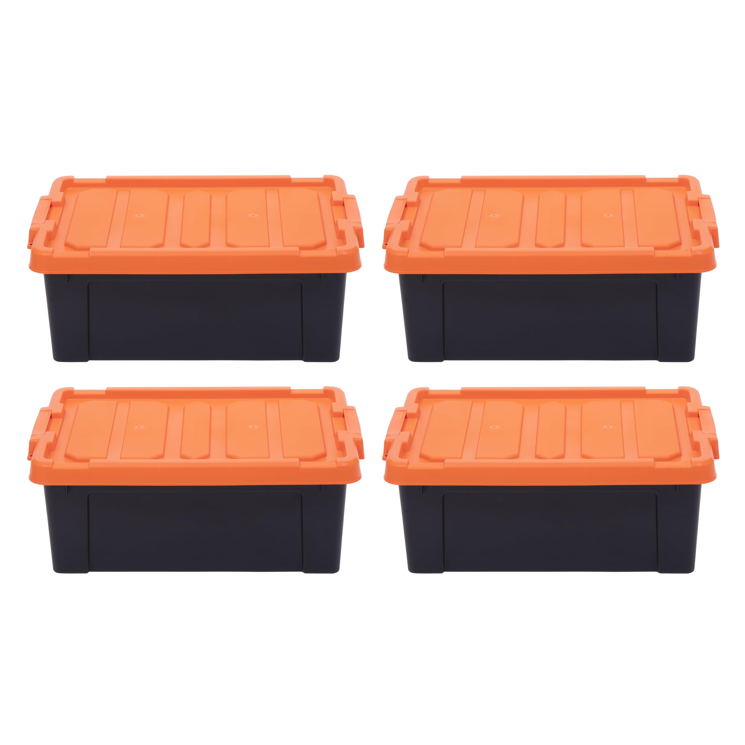 IRIS USA 20 Gallon Lockable Storage Bins with Lids, 2 Pack - Made in USA, Heavy Duty, Stackable Containers, Garage Organizing Bins Moving Tubs, Rugged Sturdy Equipment Utility Box - Black/Orange