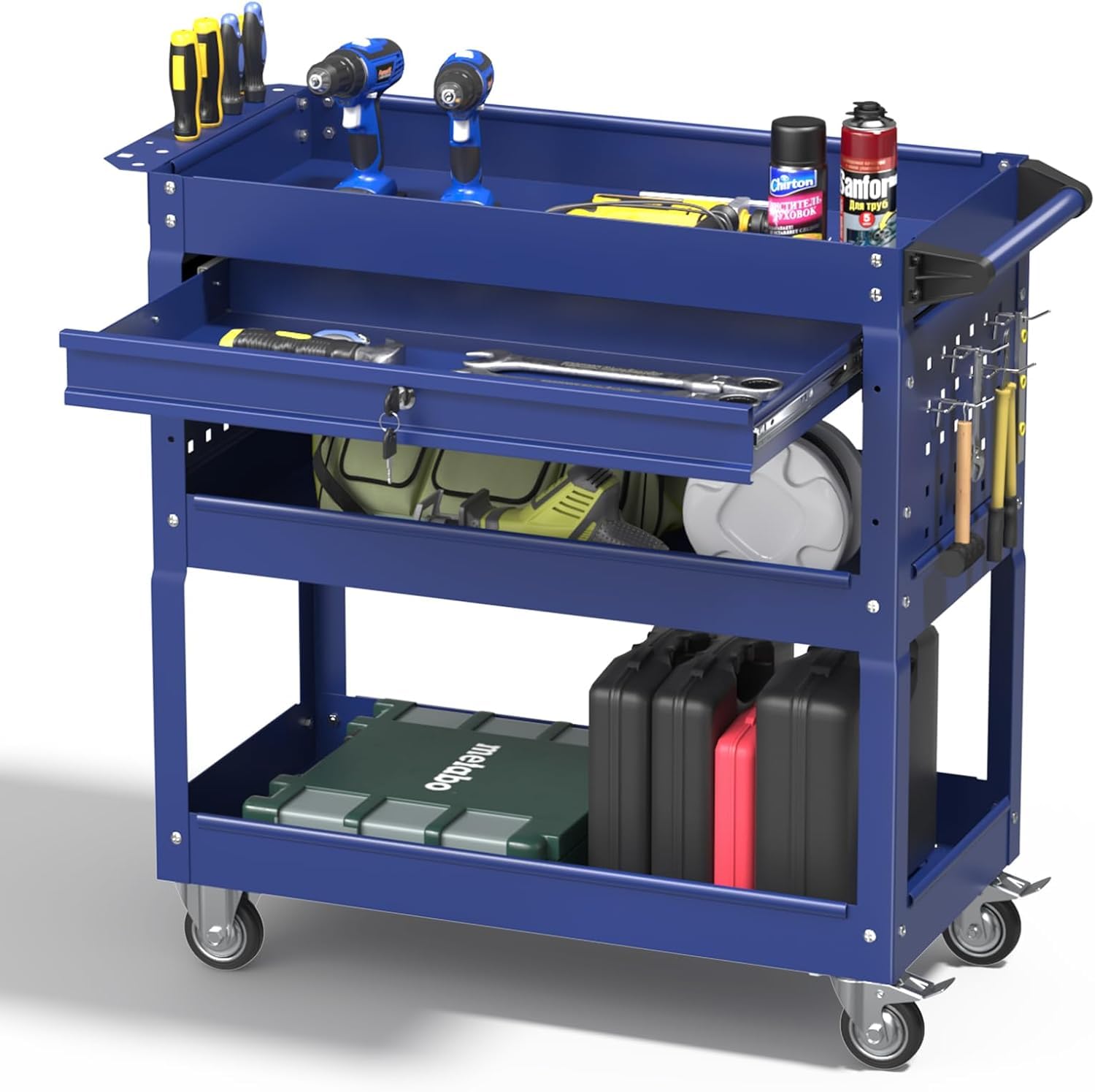Matte Black Rolling Tool Cart, 3-Tier Mobile Utility Cart for Garage & Repair Shop