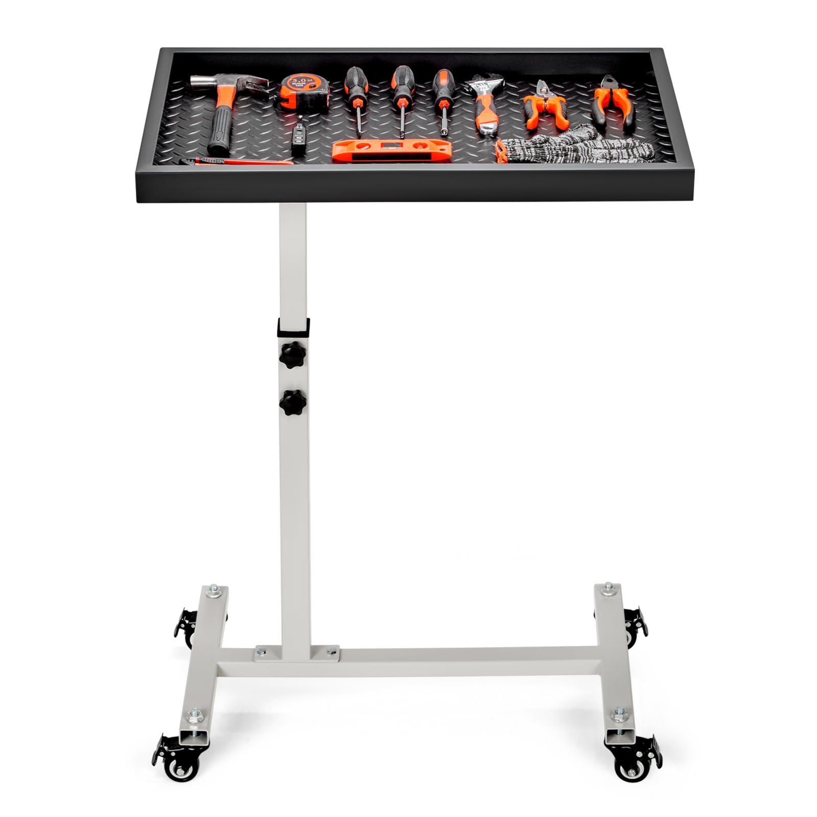 OLBRUS Adjustable Work Table with Wheels, Mechanic Rolling Tool Tray Table for Garage Repair Shops DIY, 220LBS Capacity Mobile Heavy Duty Steel Tool Cart (Black)