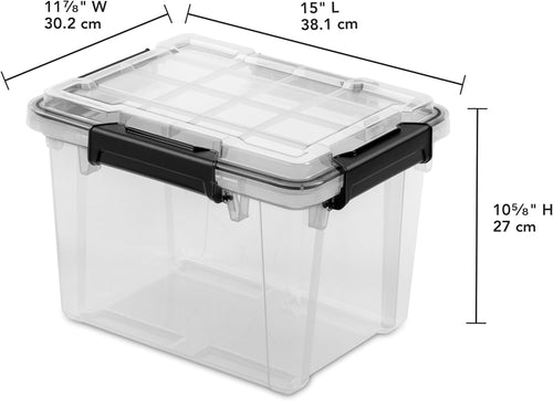 19 Quart Waterproof Clear Plastic Storage Bin with Lid – IP68 Gasket Seal Airtight Container for Basement Garage Attic, Durable Stackable Keep Box with Latches, Black