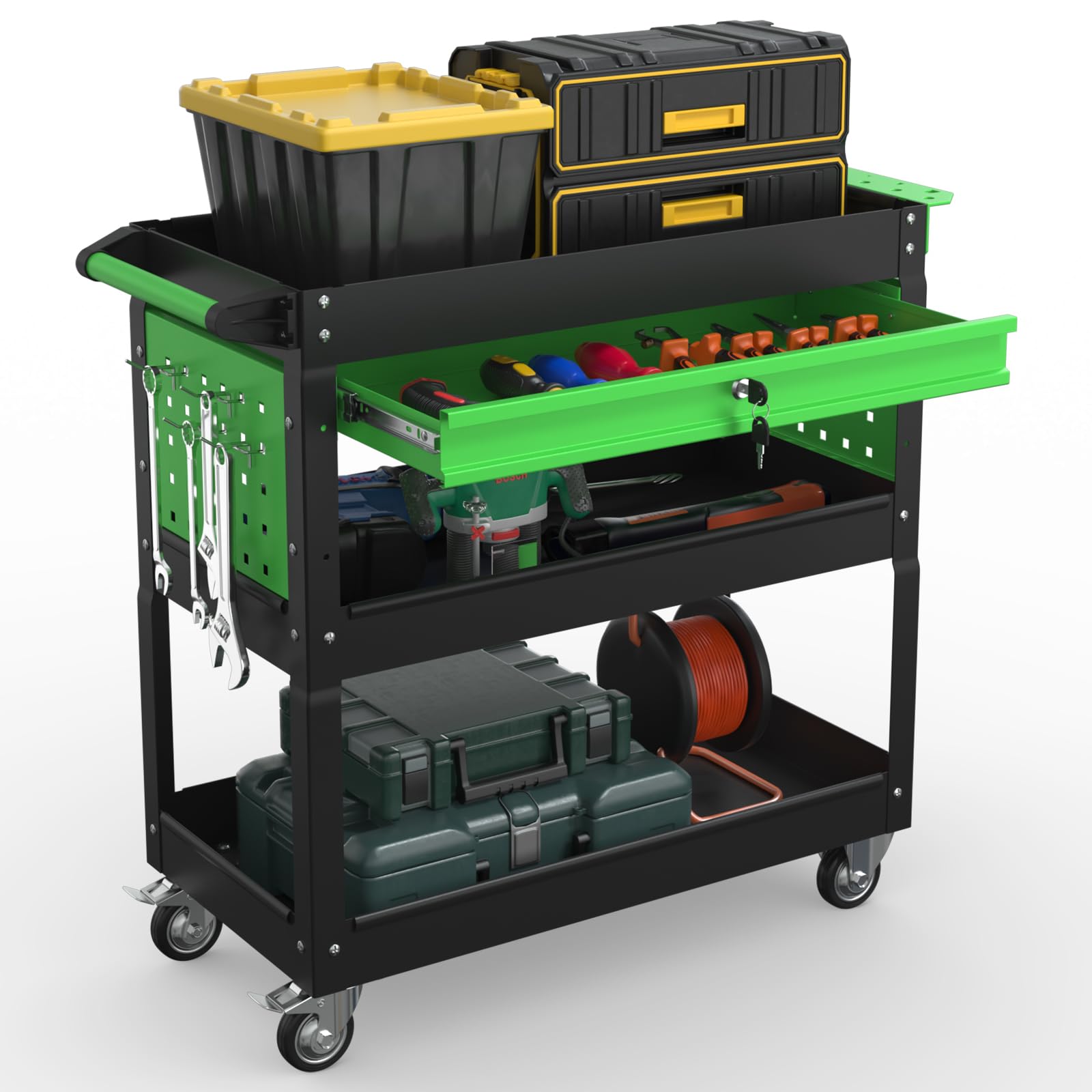 Matte Black Rolling Tool Cart, 3-Tier Mobile Utility Cart for Garage & Repair Shop