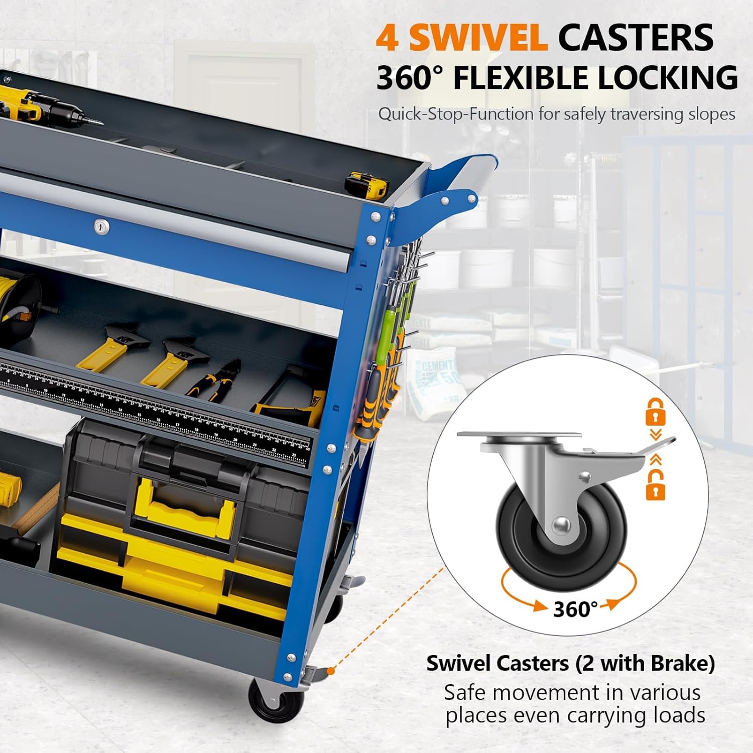 Tool Cart,440LBS Service Cart,4-Tier Tool Cart on Drawers,Hooks,Parts Box and Locking System for Warehouse,Garage,Workshop