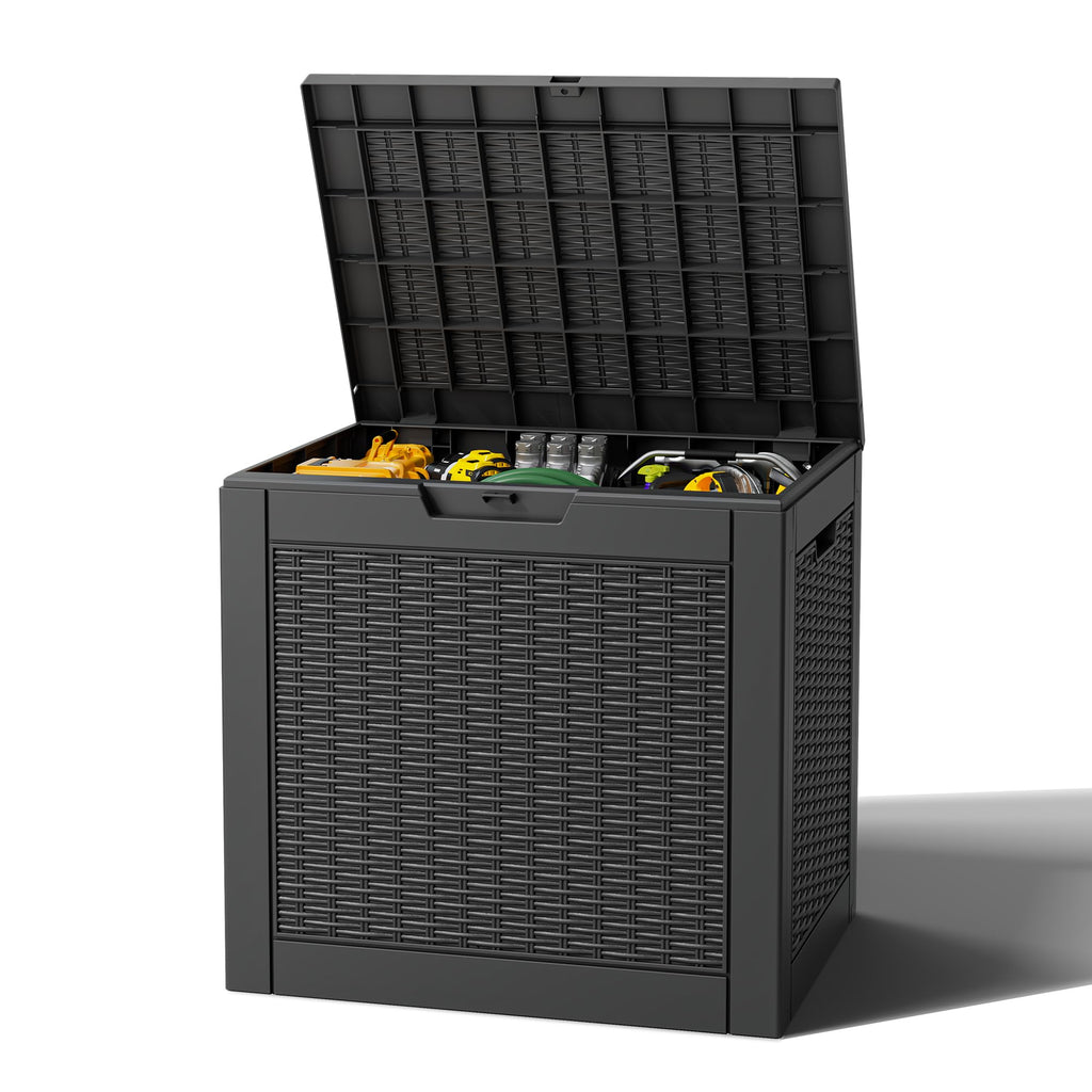 Outdoor Storage Box, Resin Deck Boxes Indoor and outdoor, Waterproof Storage Box Lockable Lid (Black, 85 Gallon)