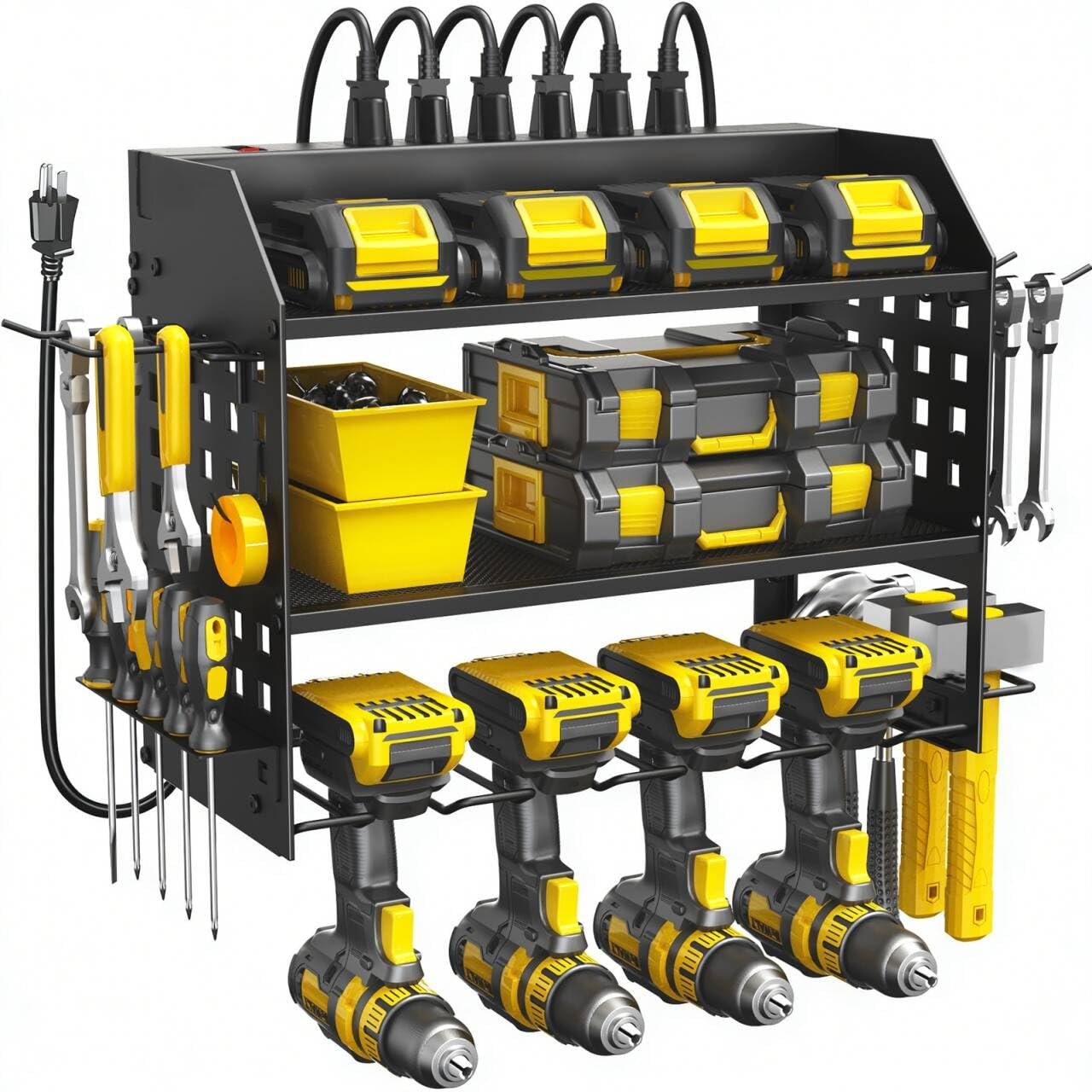 Spacecare Power Tool Organizer- Power Drill Tool Holder- Heavy Duty Tool Shelf & 1 Pack 3 Layers Tool Rack Cordless Drill Holder- Floating Tool Shelf Wall Mounted Tool Storage Rack for 4 Drill Holders