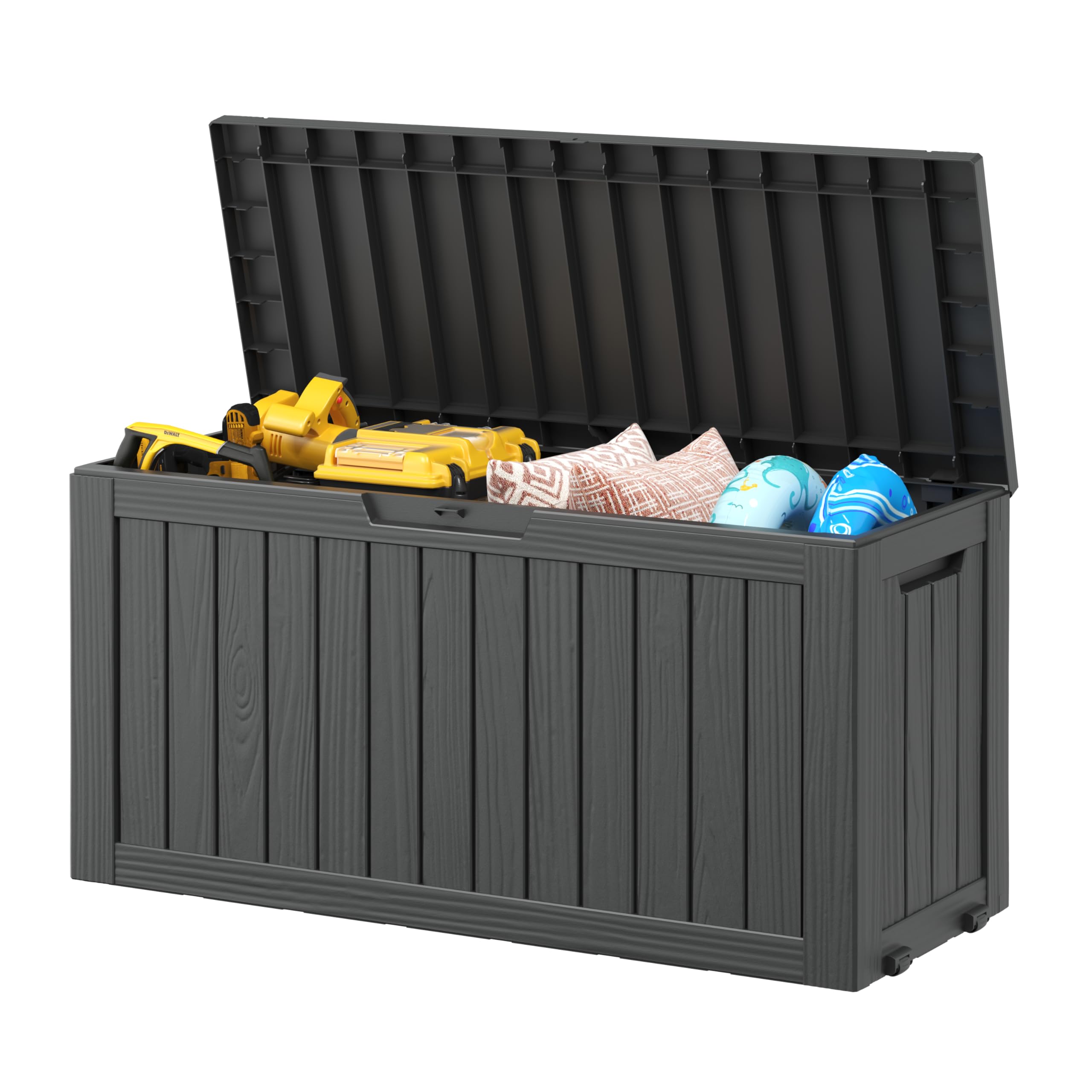 Outdoor Storage Box, Resin Deck Boxes Indoor and outdoor, Waterproof Storage Box Lockable Lid (Black, 85 Gallon)