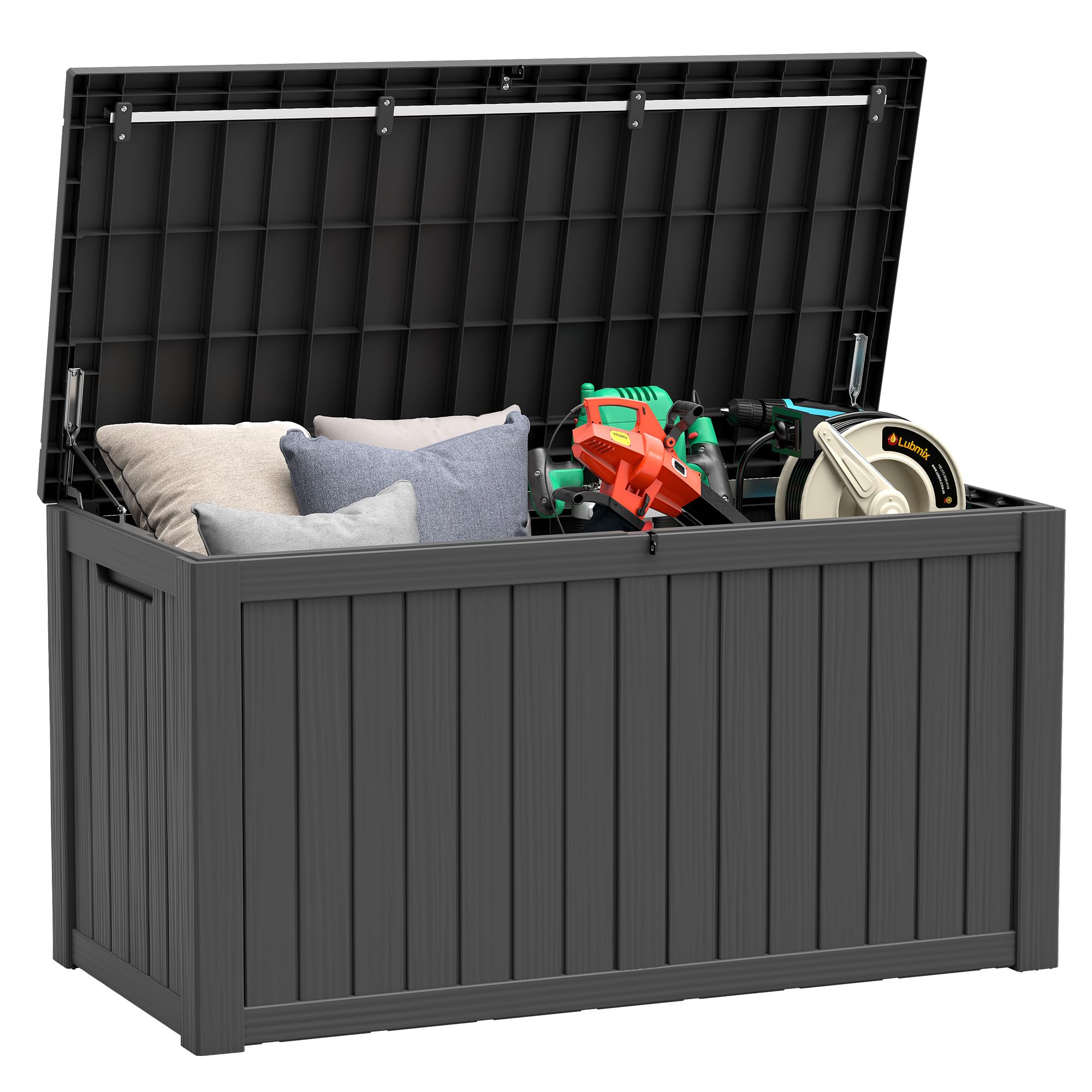 Outdoor Storage Box, Resin Deck Boxes Indoor and outdoor, Waterproof Storage Box Lockable Lid (Black, 85 Gallon)