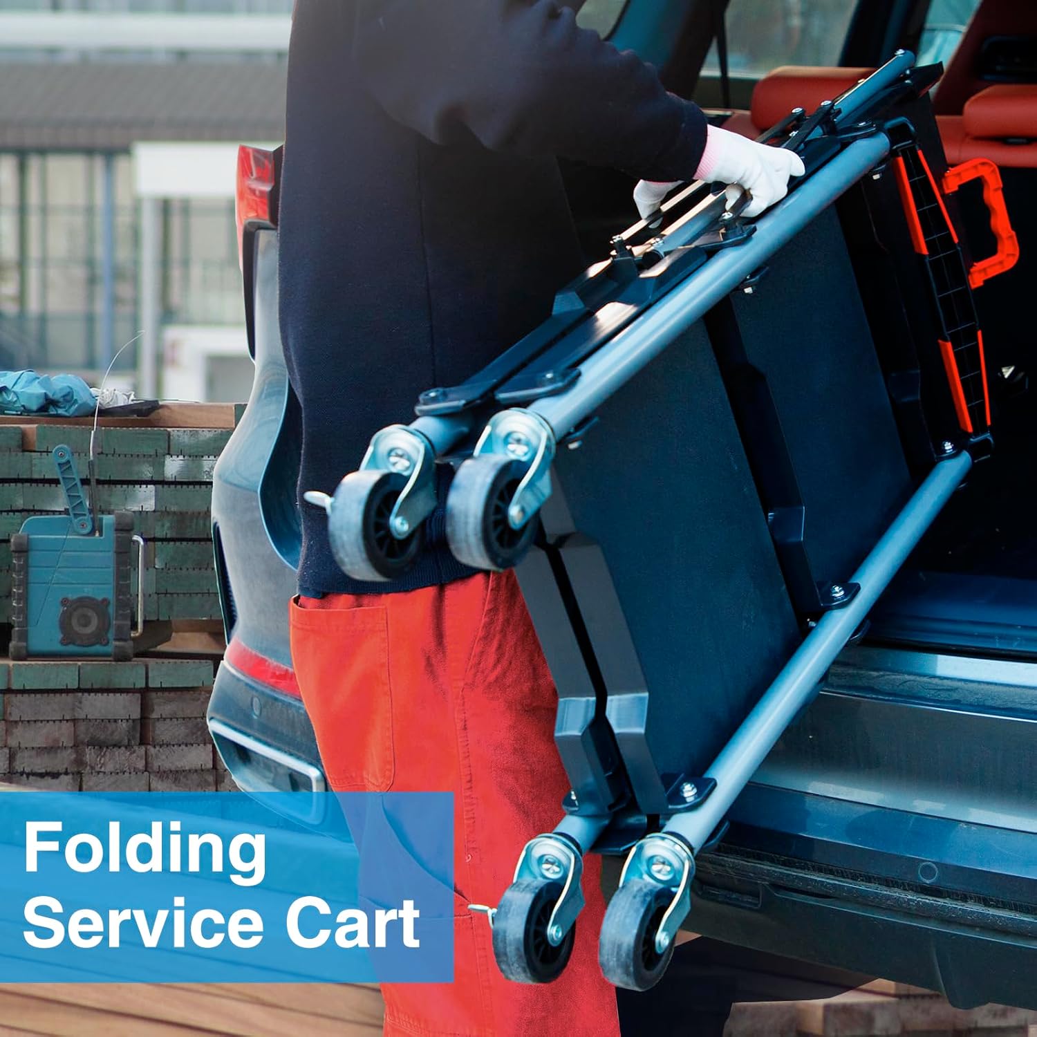Folding Service Cart,Rolling Utility Cart,330 LBS Collapsible Service Cart,3 Shelf Heavy Duty Foldable Tool Cart