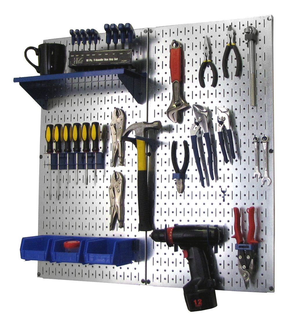 Wall Control Metal Pegboard Utility Tool Storage Kit with Black Pegboard and Black Accessories