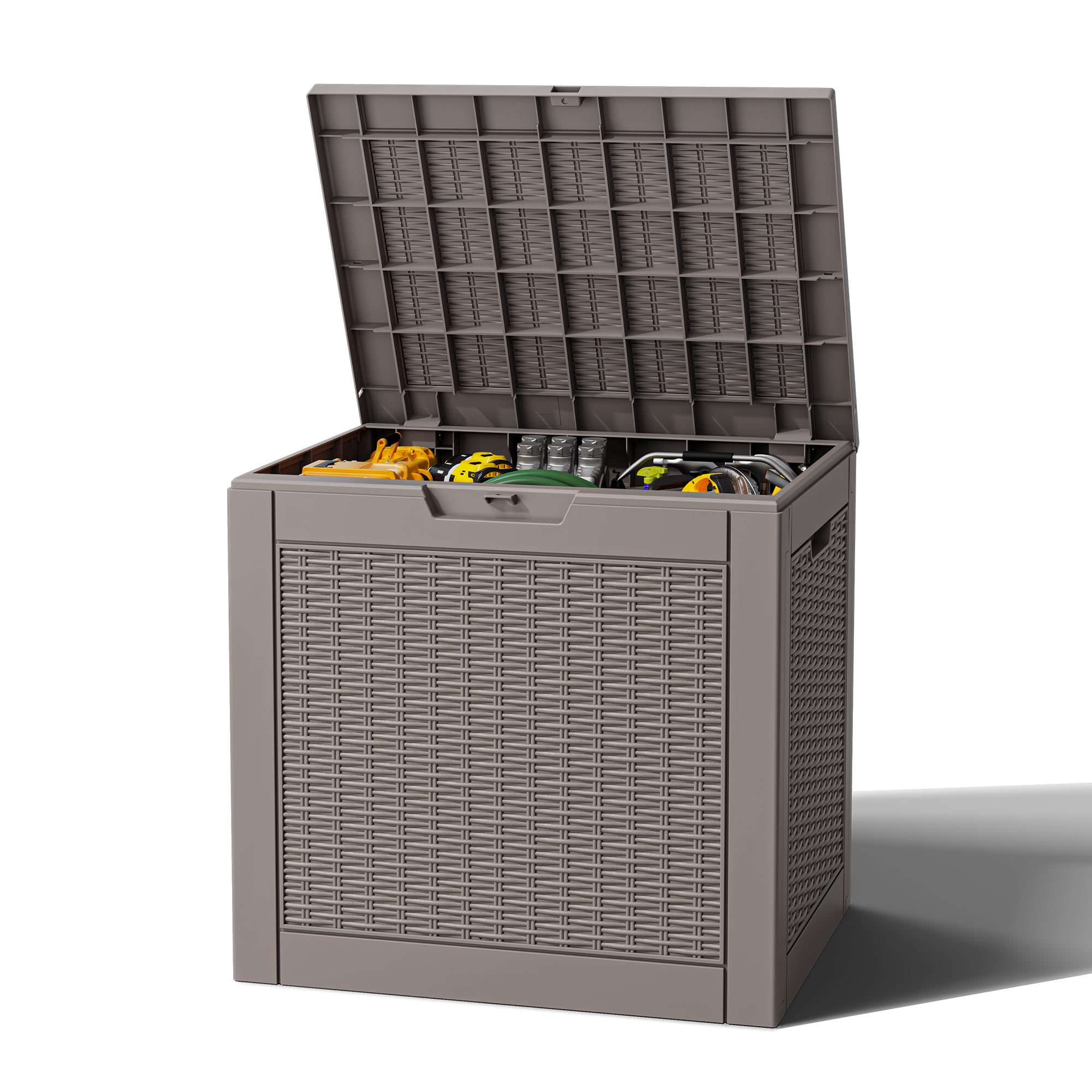 Outdoor Storage Box, Resin Deck Boxes Indoor and outdoor, Waterproof Storage Box Lockable Lid (Black, 85 Gallon)