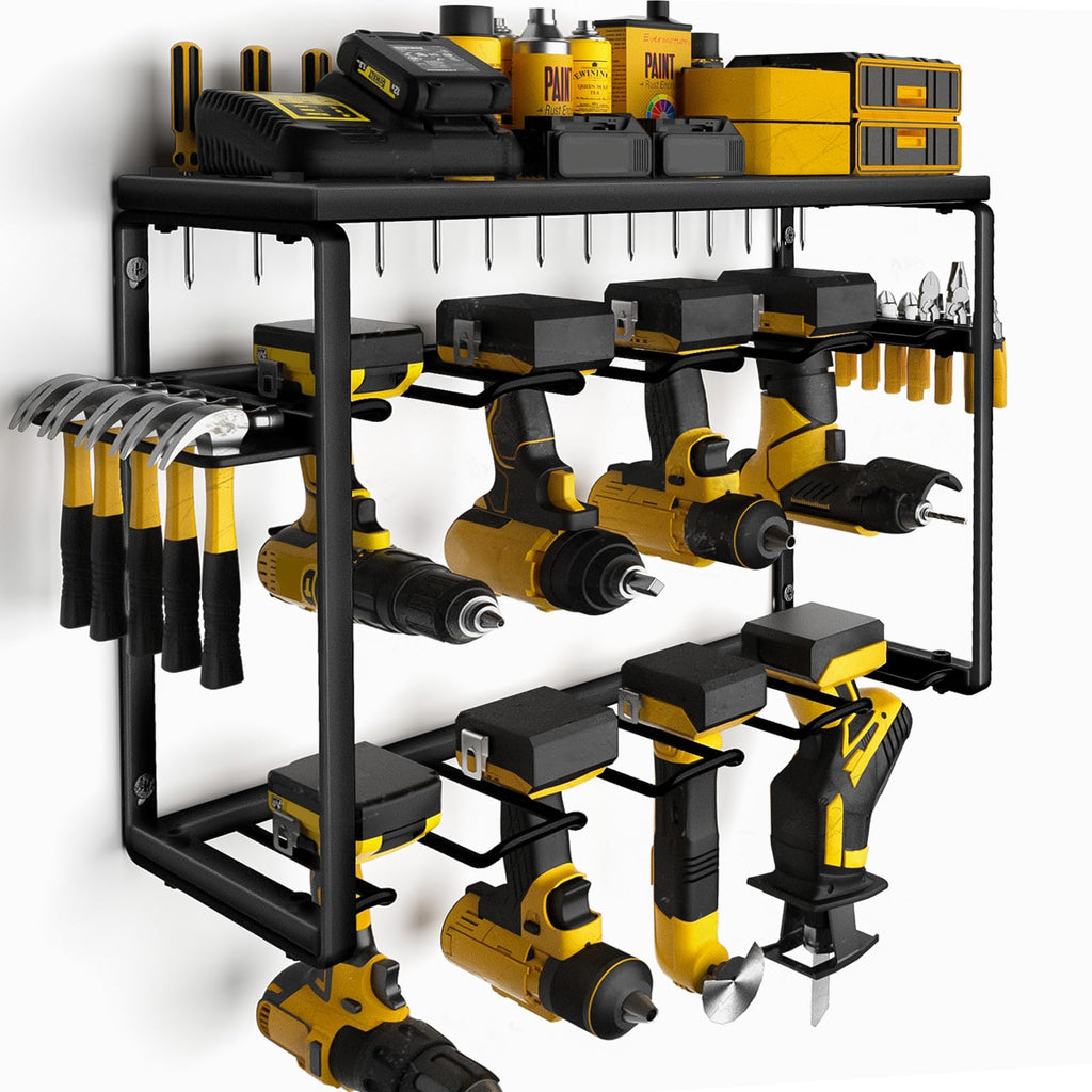 Spampur Power Tool Organizer for Tool Storage, Drill Holder Wall Mount with Screwdriver Organizer, Tool Holder for Garage Wall Organization, Heavy Duty Metal Tool Shelf with Battery Holder