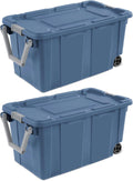 Ouyniei Heavy-Duty Wheeled Storage Totes, Blue Industrial Container with Latching Lid, 40 Gallon Capacity, 36.75x21.38x18 Inches, 2 Pack