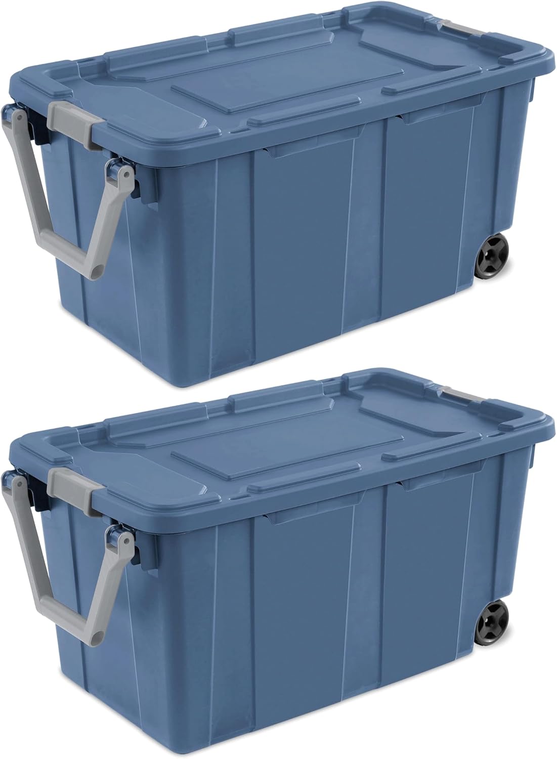 Ouyniei Heavy-Duty Wheeled Storage Totes, Blue Industrial Container with Latching Lid, 40 Gallon Capacity, 36.75x21.38x18 Inches, 2 Pack