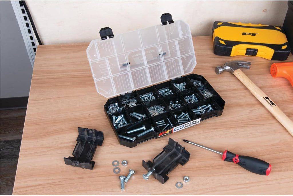 Performance Tool W5263 1080pc Hardware Assortment Kit with SEA & Metric Nuts, Bolts & Washers, Stacking Interlocking Clear Lid Bins for Maximum Portability