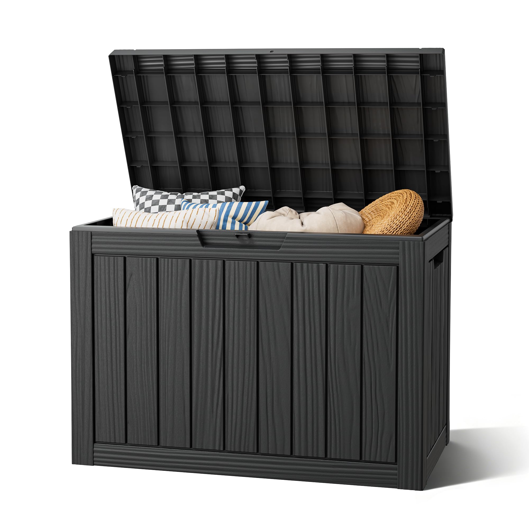Outdoor Storage Box, Resin Deck Boxes Indoor and outdoor, Waterproof Storage Box Lockable Lid (Black, 85 Gallon)