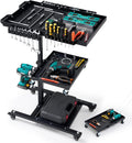 OLBRUS Rolling Work Table Adjustable Height - 3-Tier Removable Tool Cart with Wheels, Portable Mechanic Organizer with Drill Storage & Lockable Casters for Garage, Workshop, Bicycle Repair