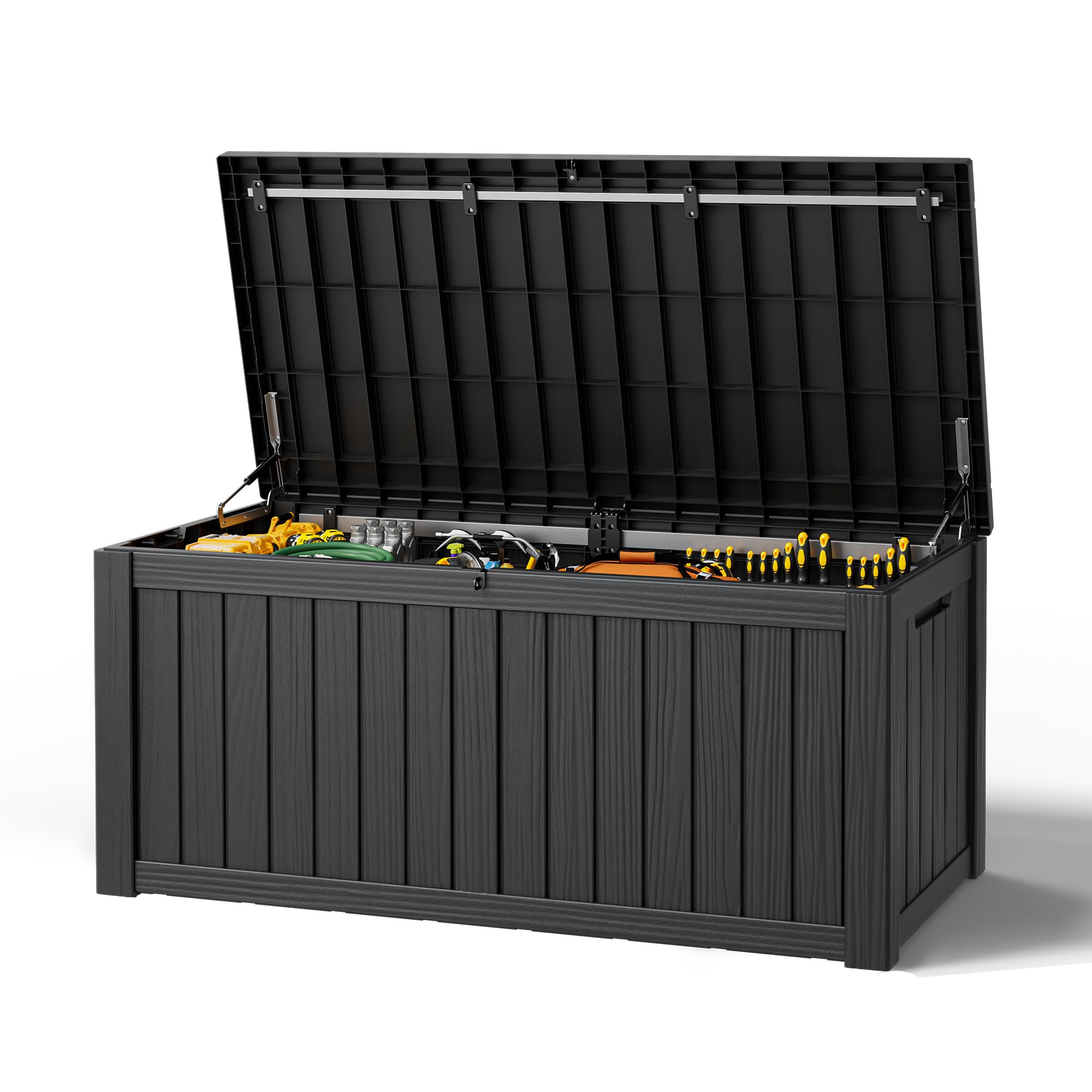 Outdoor Storage Box, Resin Deck Boxes Indoor and outdoor, Waterproof Storage Box Lockable Lid (Black, 85 Gallon)
