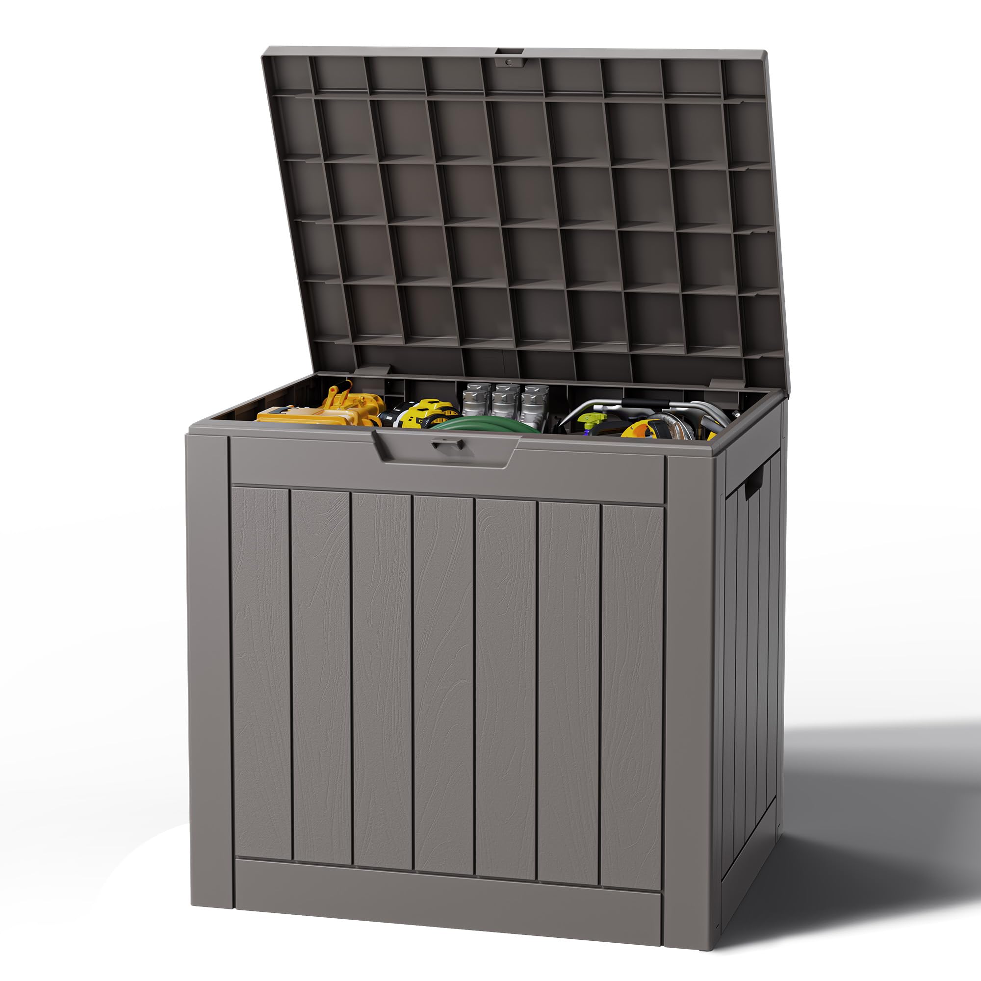Outdoor Storage Box, Resin Deck Boxes Indoor and outdoor, Waterproof Storage Box Lockable Lid (Black, 85 Gallon)