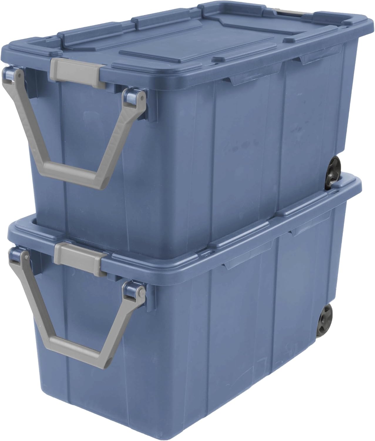Ouyniei Heavy-Duty Wheeled Storage Totes, Blue Industrial Container with Latching Lid, 40 Gallon Capacity, 36.75x21.38x18 Inches, 2 Pack