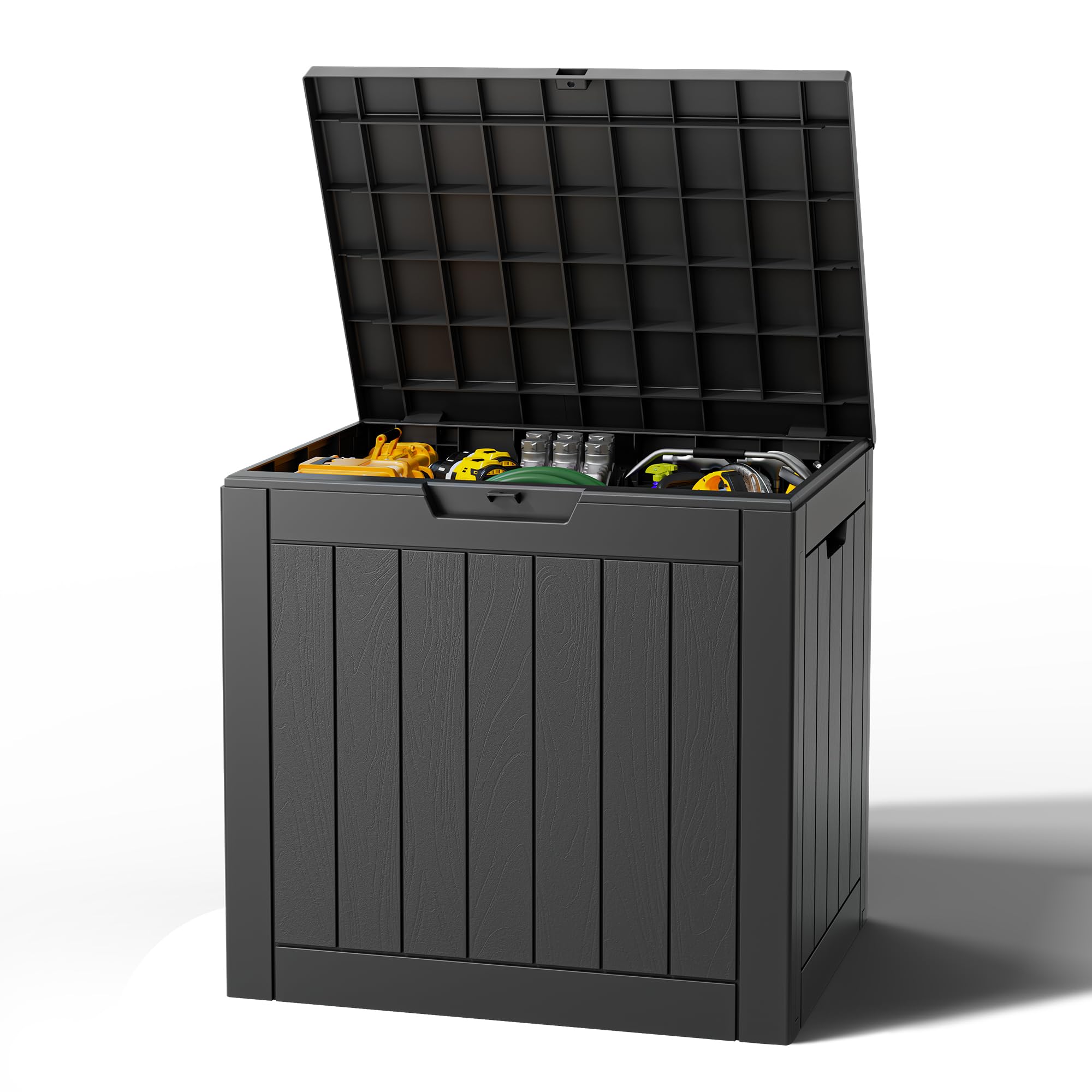 Outdoor Storage Box, Resin Deck Boxes Indoor and outdoor, Waterproof Storage Box Lockable Lid (Black, 85 Gallon)