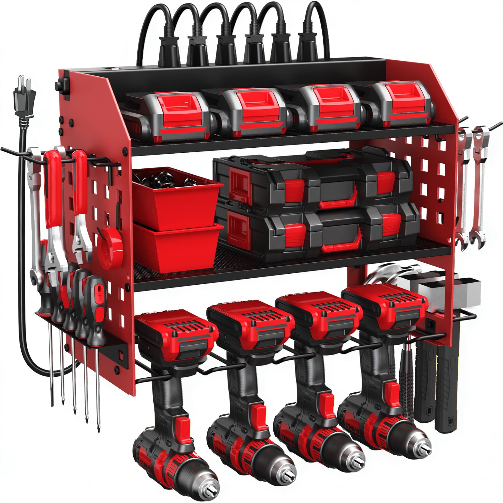 Spacecare Power Tool Organizer- Power Drill Tool Holder- Heavy Duty Tool Shelf & 1 Pack 3 Layers Tool Rack Cordless Drill Holder- Floating Tool Shelf Wall Mounted Tool Storage Rack for 4 Drill Holders