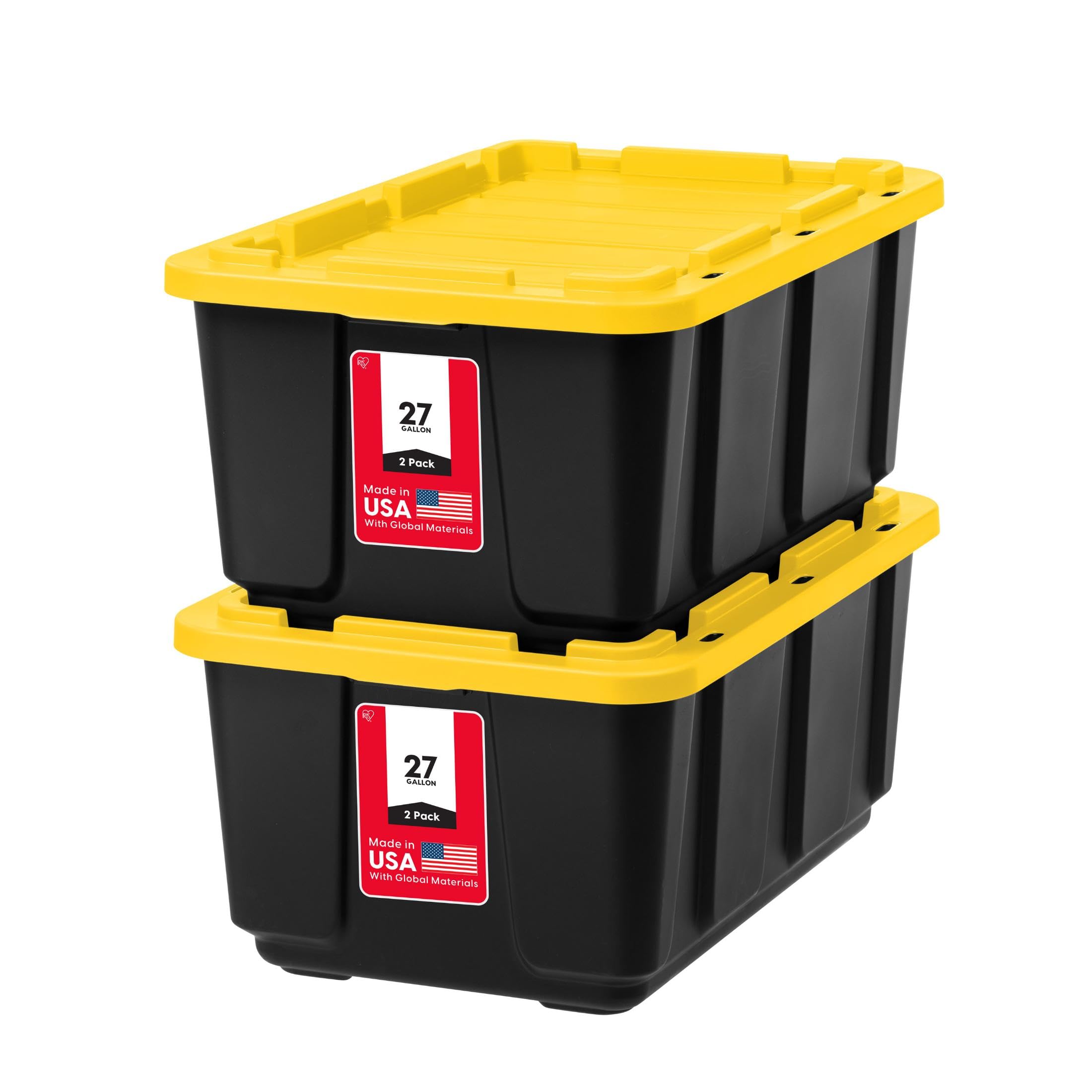 IRIS USA 4-Pack 27 Gallon Storage Bins with Lids |Made in USA| Heavy Duty Plastic Tote Containers for Truckbed Tool Box Organization, Large - Gray