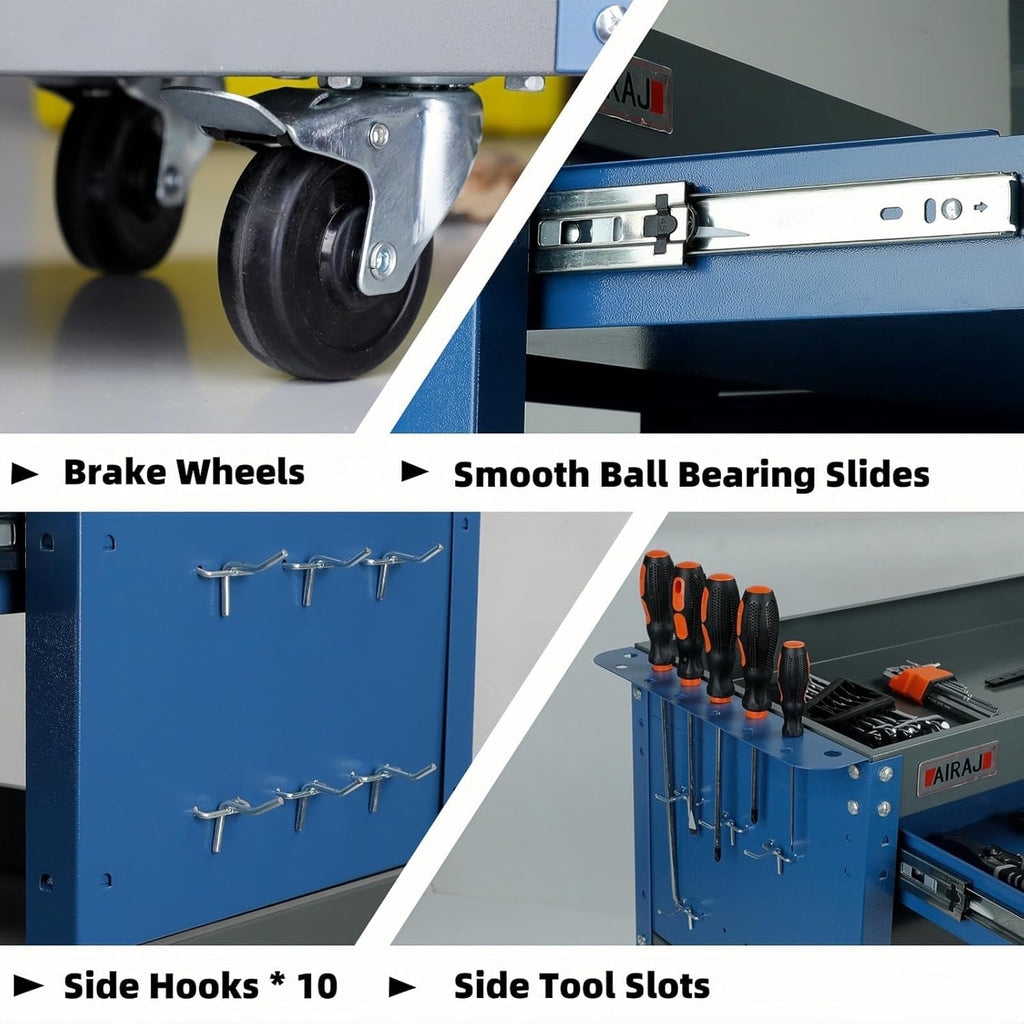 Tool Cart,440LBS Service Cart,4-Tier Tool Cart on Drawers,Hooks,Parts Box and Locking System for Warehouse,Garage,Workshop
