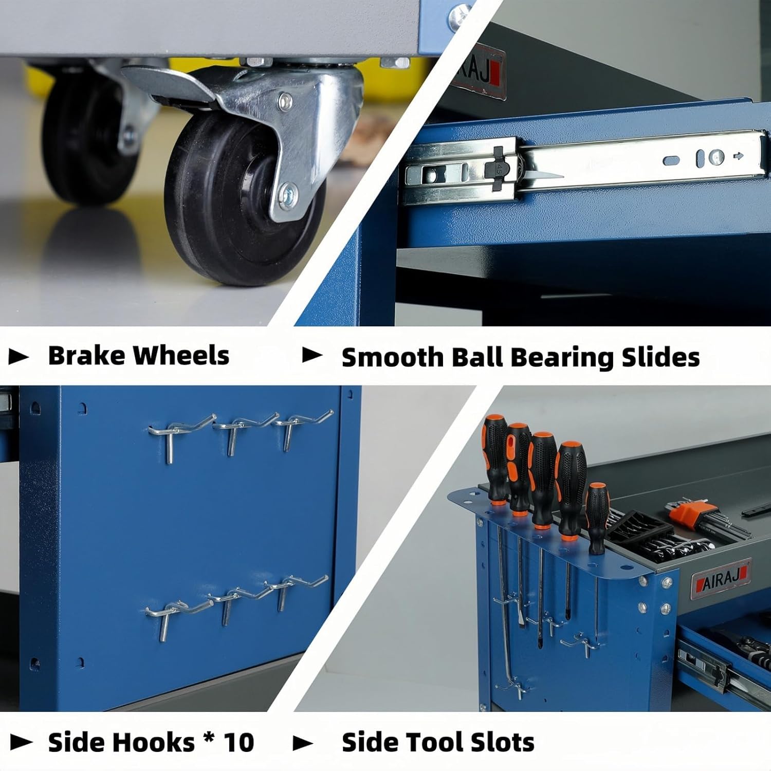 Tool Cart,440LBS Service Cart,4-Tier Tool Cart on Drawers,Hooks,Parts Box and Locking System for Warehouse,Garage,Workshop