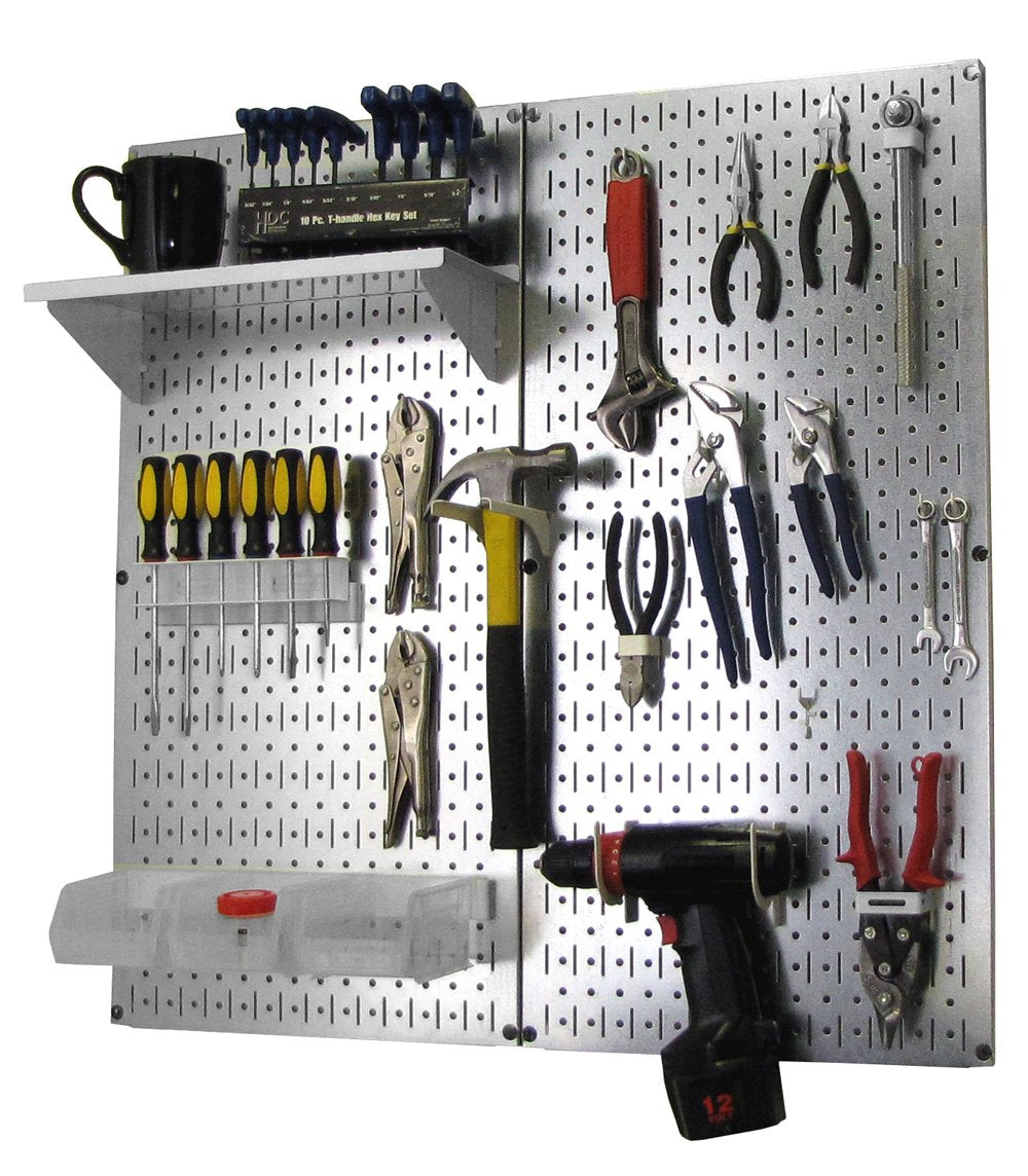 Wall Control Metal Pegboard Utility Tool Storage Kit with Black Pegboard and Black Accessories