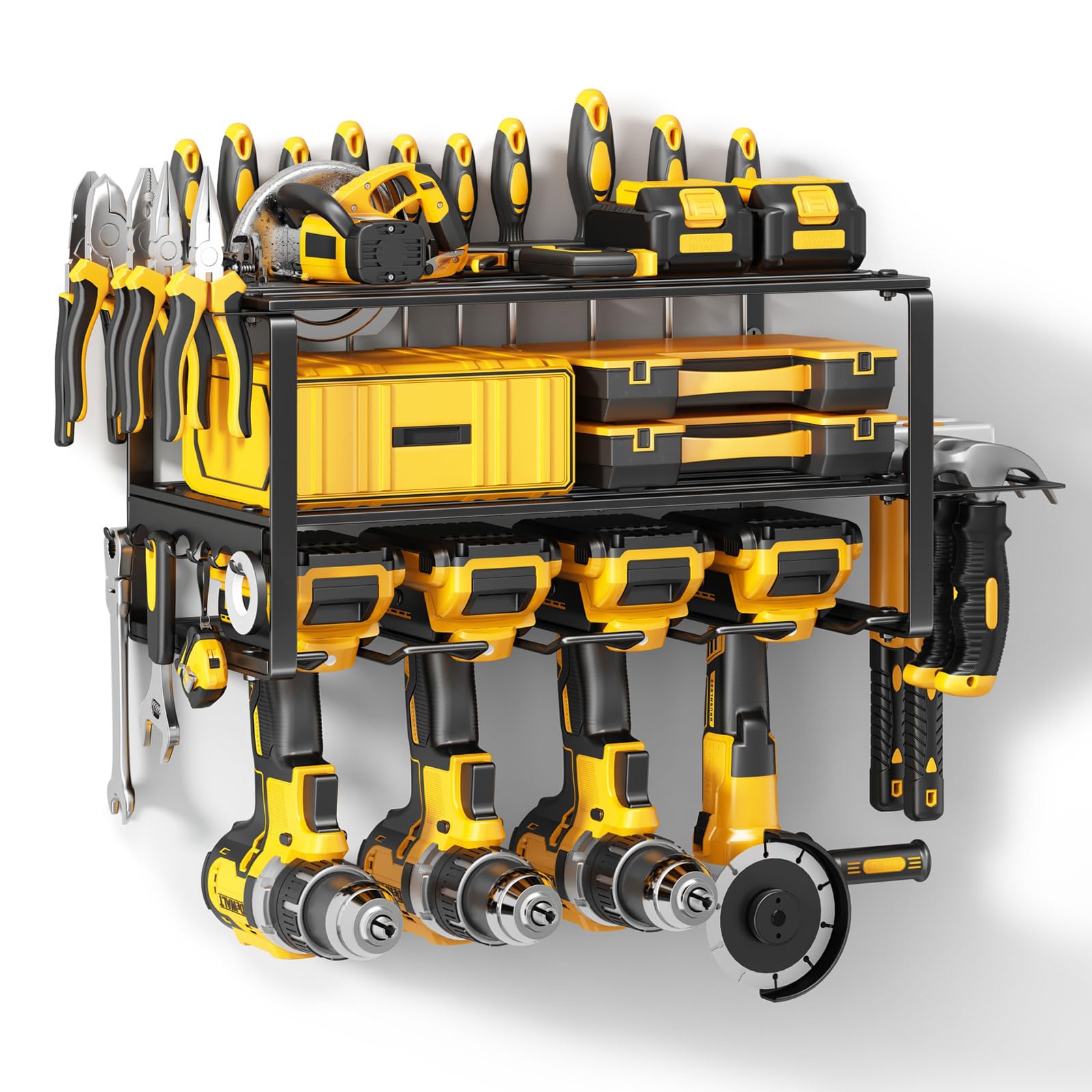 Wall-Mount Tool Storage Rack with 7 Drill Holders, Heavy-Duty Organizer for Dad & Men Gifts