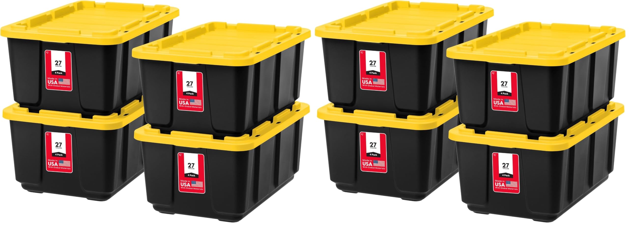 IRIS USA 4-Pack 27 Gallon Storage Bins with Lids |Made in USA| Heavy Duty Plastic Tote Containers for Truckbed Tool Box Organization, Large - Gray