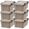 IRIS USA 4-Pack WeatherPro Gasket Box, 63 Quart Weather Resistant Storage Bins with Latching Lids, Heavy Duty Organizing Containers for Closet, Bathroom, and Office - Tan