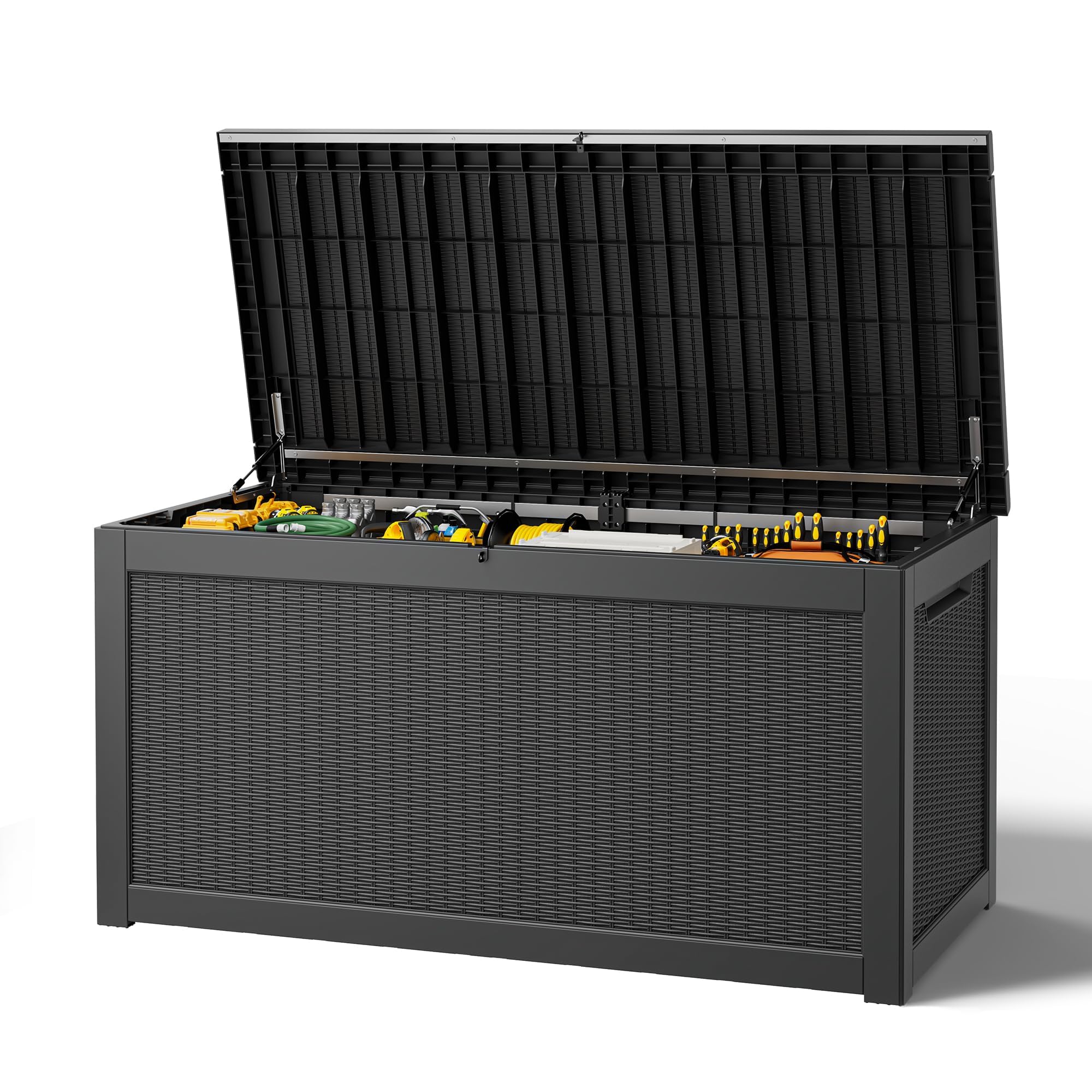 Outdoor Storage Box, Resin Deck Boxes Indoor and outdoor, Waterproof Storage Box Lockable Lid (Black, 85 Gallon)