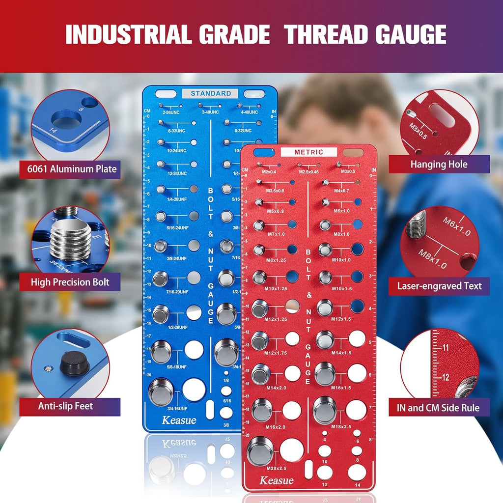 56Pcs Thread Checker, Nut and Bolt Thread Checker Standard and Metric, Thread Gauge Include 22 Inch & 22 Metric & 12 Drill Bit Sizes, Suitable for Nut Bolt Size Finder Classification
