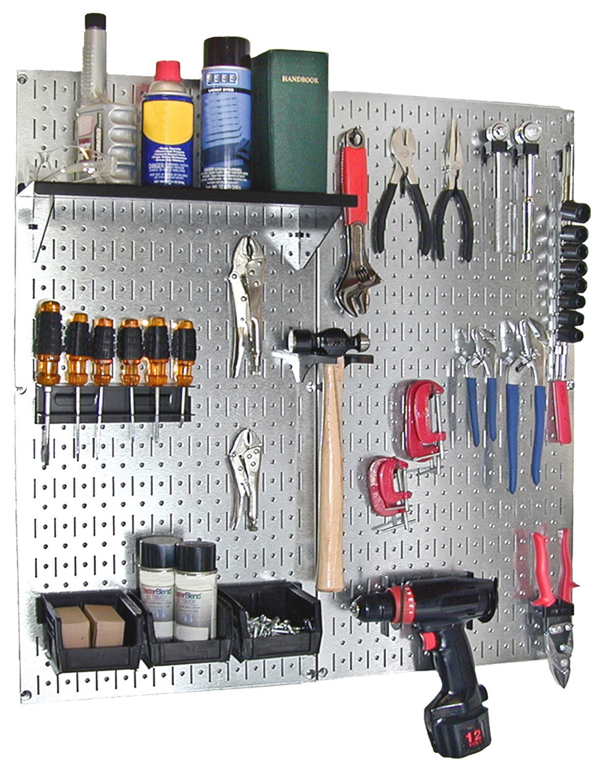Wall Control Metal Pegboard Utility Tool Storage Kit with Black Pegboard and Black Accessories