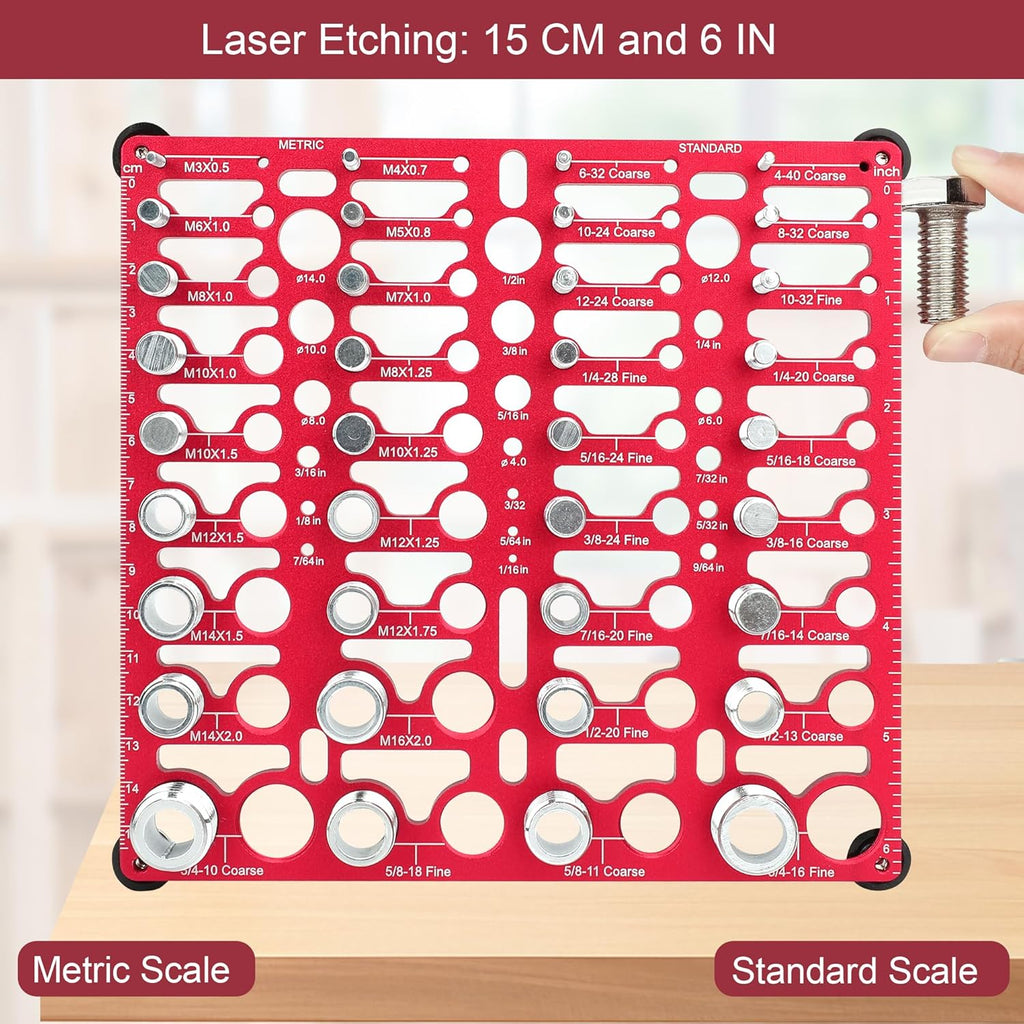 Thread Checker, 55 Bolt Size and Thread Gauge, Bolt Thread Identifier 20 Standard & 16 Metric, Bolt Identifier Board, Nut and Bolt Thread Checker Gauge Wall-Mountable with 19 Drill Bit Gauge