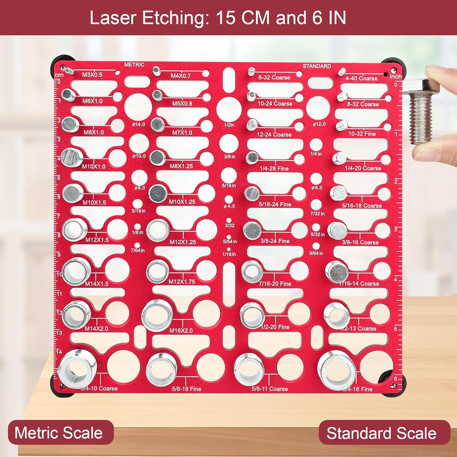 Thread Checker, 55 Bolt Size and Thread Gauge, Bolt Thread Identifier 20 Standard & 16 Metric, Bolt Identifier Board, Nut and Bolt Thread Checker Gauge Wall-Mountable with 19 Drill Bit Gauge