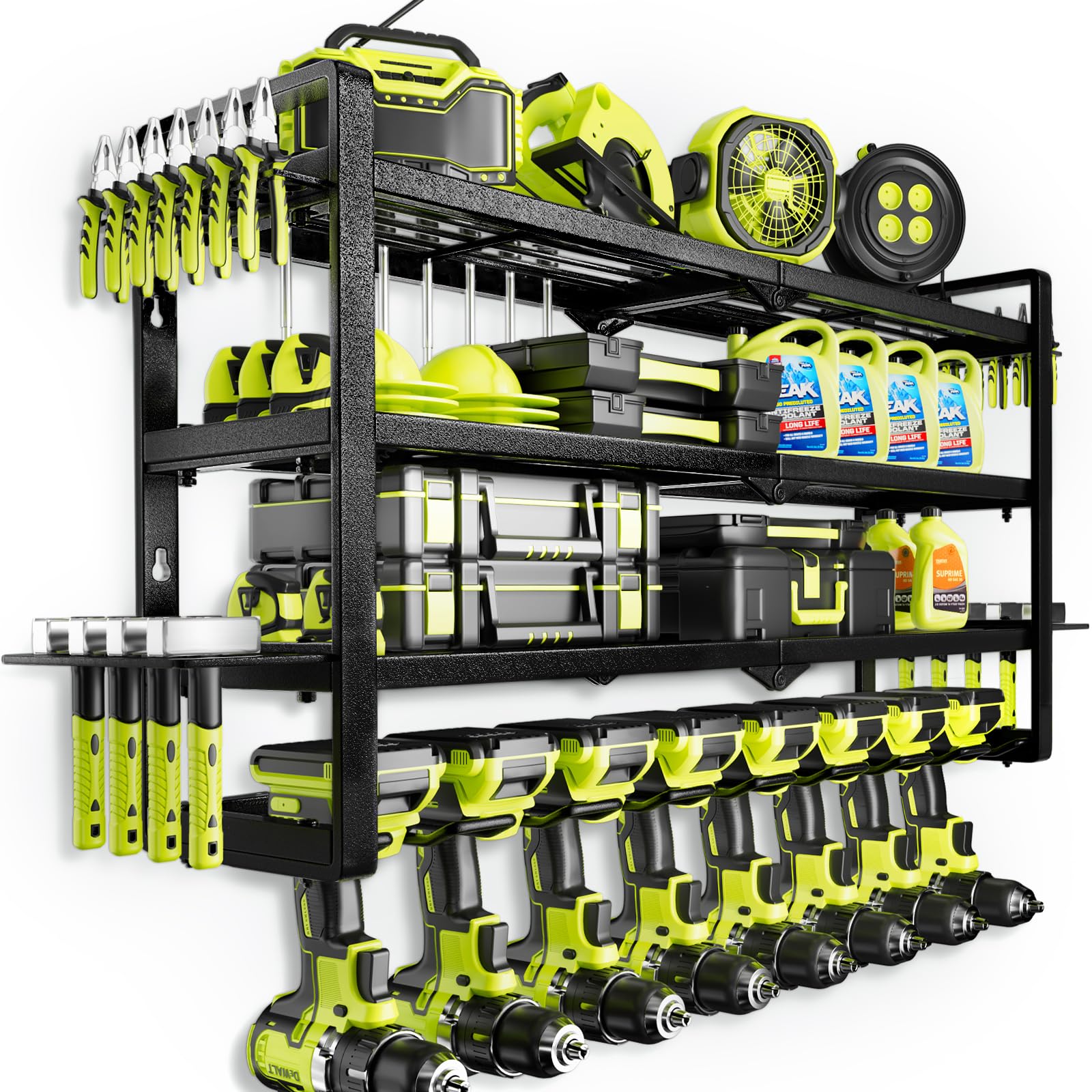 Wall-Mount Tool Storage Rack with 7 Drill Holders, Heavy-Duty Organizer for Dad & Men Gifts