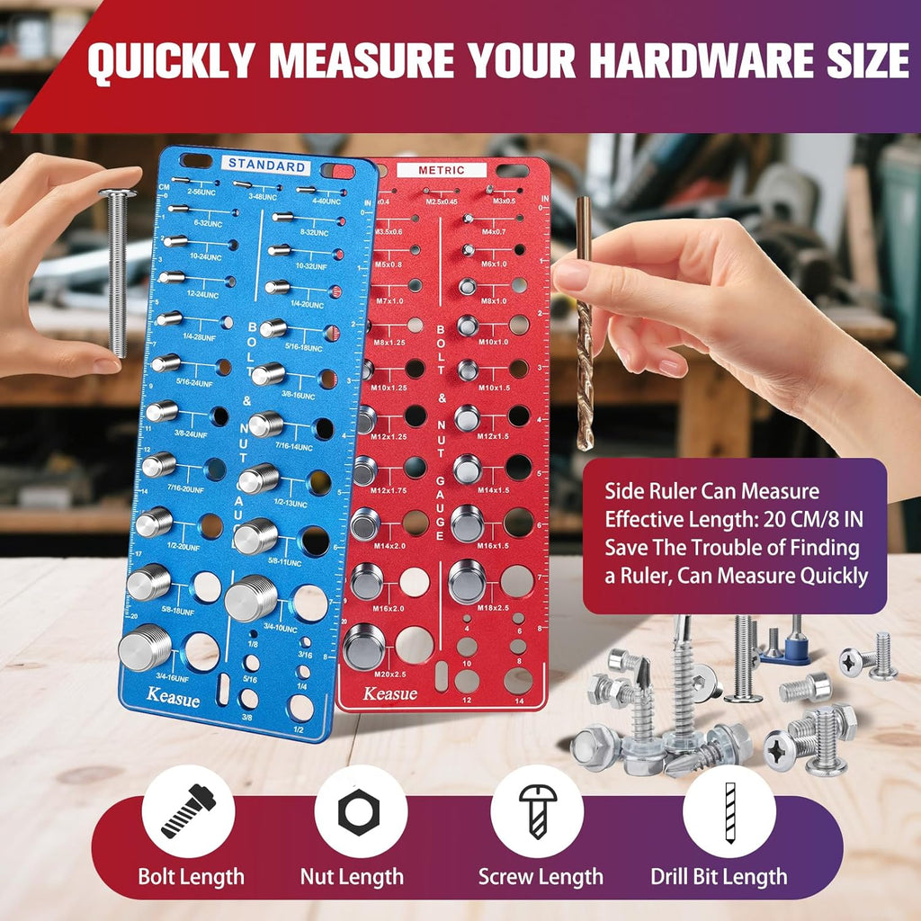 56Pcs Thread Checker, Nut and Bolt Thread Checker Standard and Metric, Thread Gauge Include 22 Inch & 22 Metric & 12 Drill Bit Sizes, Suitable for Nut Bolt Size Finder Classification